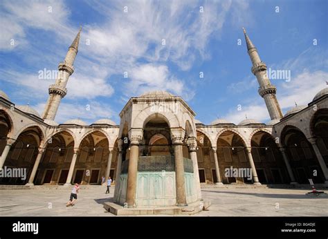 Istanbul Turkey The Courtyard And Ablutions Fountain At The Blue