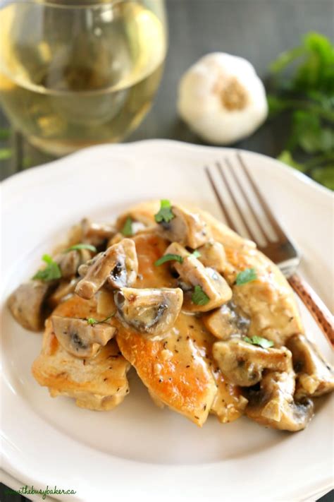 One Pan Chicken With White Wine Mushroom Sauce The Busy Baker