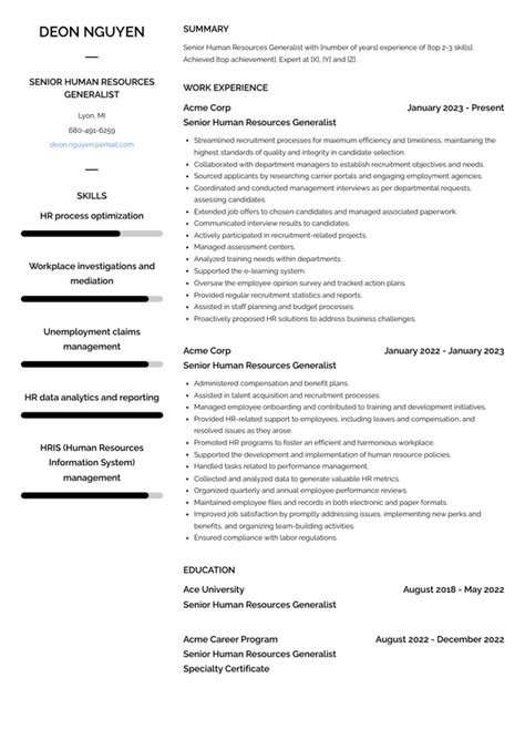 Senior Human Resources Generalist Resume Examples And Templates