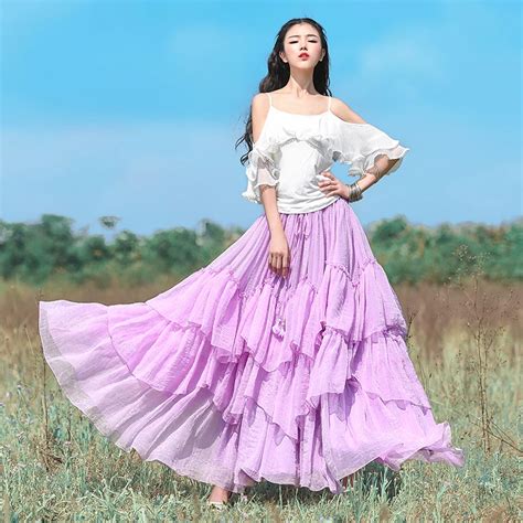 Free Shipping Boshow 2019 Elastic Waist Long Maxi A Line Chiffon