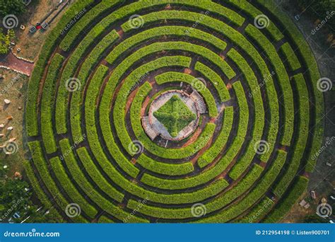 Aerial View of a Circular Garden Maze and Green Pavilion Stock Photo ...