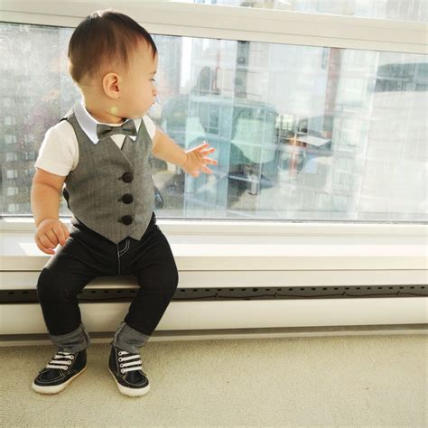 Grey Baby Ring Bearer Outfit Boys Wedding Suit Baby Wedding