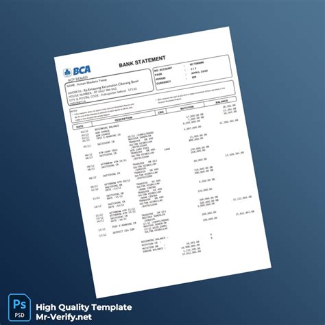 Indonesia BCA Bank Statement Template In Word And PDF Formats