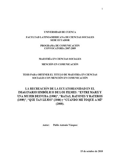 La Recreaci N De La Ecuatorianidad En El Imaginario Simb Lico De Los