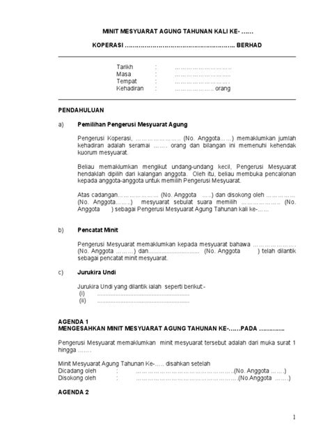 Template Minit Mesyuarat Agung Tahunan Pdf