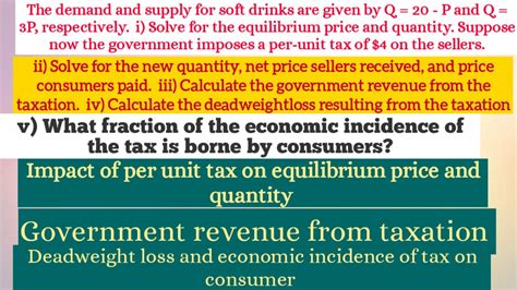 Economic Incidence Of Tax Govt Tax Revenue Deadweight Loss Per Unit Tax On Seller Youtube