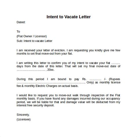 8 Intent To Vacate Letters Samples Examples Formats Sample Templates