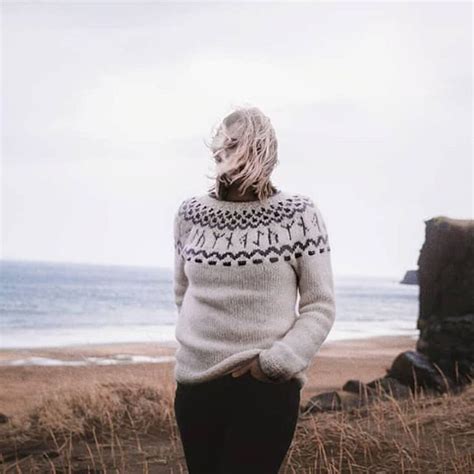 Icelandic Sweater With Rune Pattern Etsy