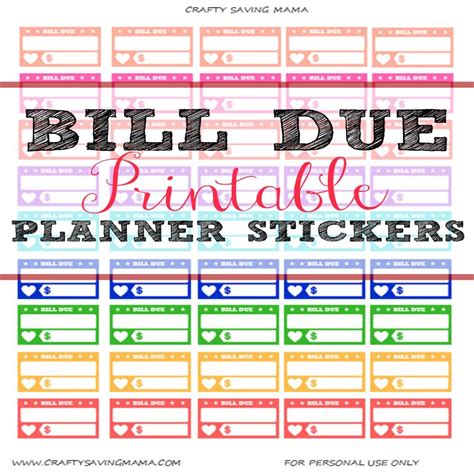 Rainbow Bill Due Printable Sticker Never Miss Another Bill Payments