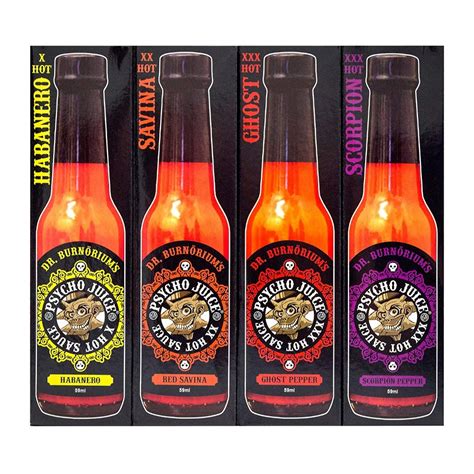 Psycho Juice Mini Four Pack X Ml Bottles Dr Burn Riums Hot Sauce Emporium