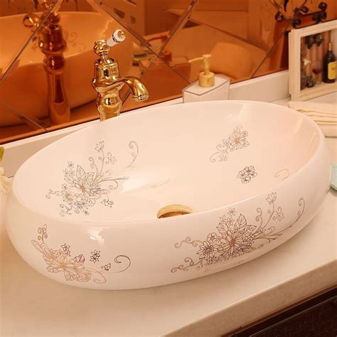 Free Shipping Oval Shape Ceramic Counter Basin Balcony Art Basin