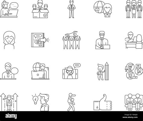 Hr Support Line Icons Signs Vector Set Outline Illustration Concept