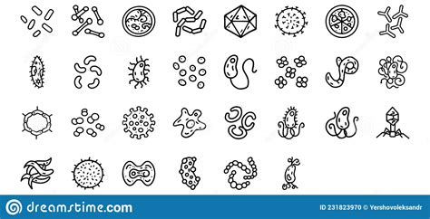 Bacteria And Viruses Line Vector Doodle Simple Icon Set Stock Vector