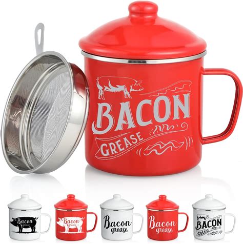 Amazon Oz Large Bacon Grease Saver With Fine Mesh Strainer