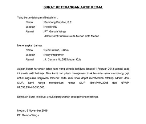 Contoh Surat Arahan Kerja Lebih Masa Contoh Surat Keterangan Karyawan