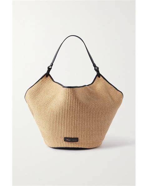 Khaite Lotus Medium Leather Trimmed Raffia Tote In Natural Lyst