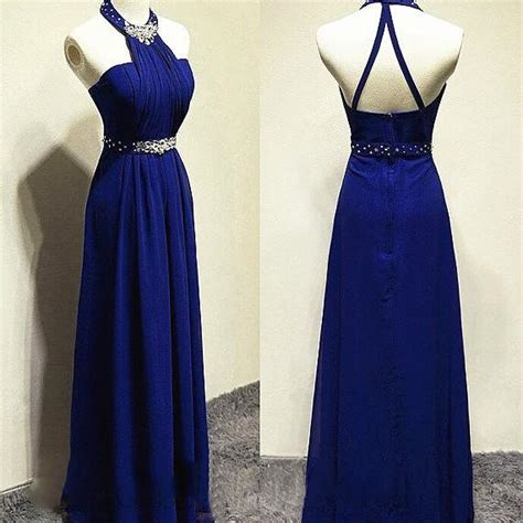 2016 Royal Blue Prom Dresses With Halter Neckline 2016 Long Elegant