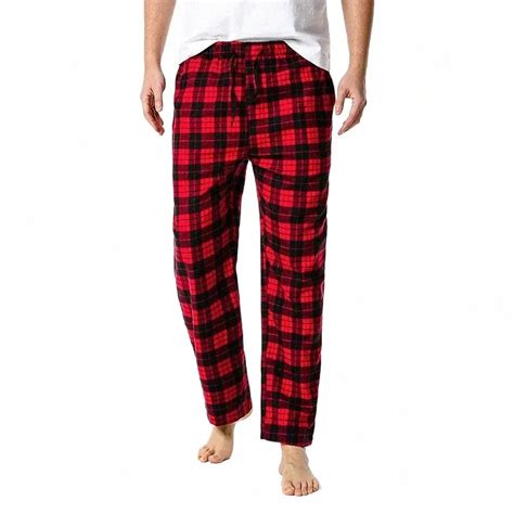 Mens Red And Black Plaid Lounged Pajama Pants With Flannel Fabric