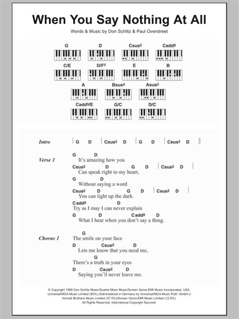 When You Say Nothing At All By Ronan Keating Sheet Music For Piano