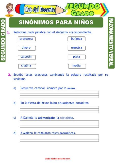 Sinónimos Para Niños Para Segundo Grado De Primaria 1 Doc