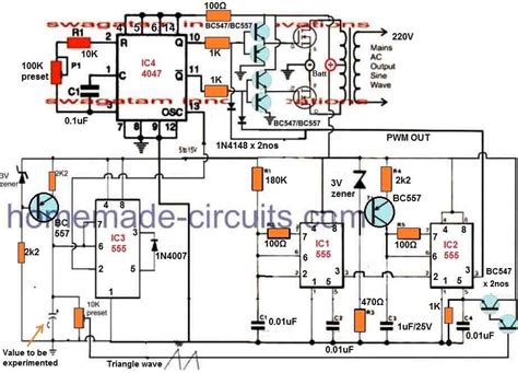 Pure Sine Wave Inverter Circuit Using Ic 4047 Homemade Circuit Projects