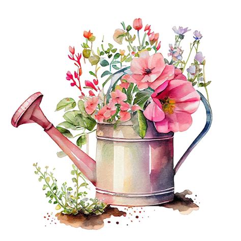 Regador de primavera jardim ilustração em aquarela clipart de primavera