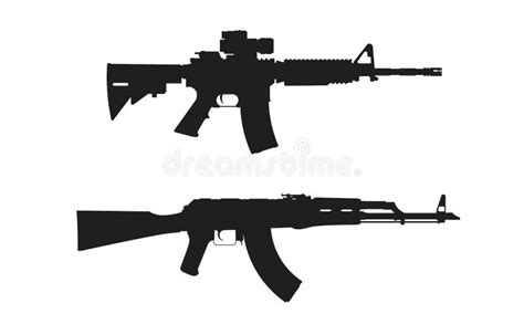 M4 Carbine And Kalashnikov Assault Rifle Weapon And Army Symbol Isolated Vector Image For