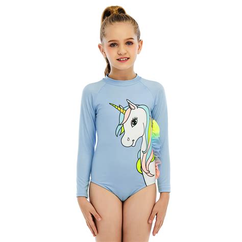 Girls Blue Sun Block Bikini Unicorn Rubber Print Bathing Suit Swimwear