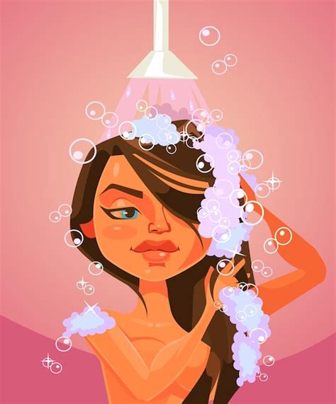 Premium Vector Woman Character Taking Shower Cartoon