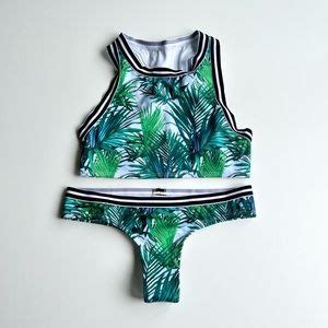 Mapal Swim Green Palm Leaf Halter Bikini Poshmark
