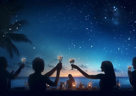 Premium AI Image | Beach Club Night Party with beautiful sky background