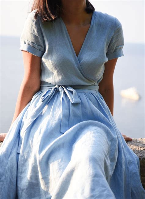 Linen Wrap Dress Rustic Wedding Dress Blue Linen Dress Etsy Mode