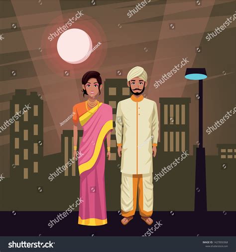 Indian Couple Wearing Traditional Hindu Clothes 库存矢量图（免版税）1427850368