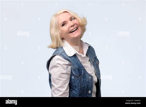 Smiling Senior European Blonde Woman Looking At Camera Stock Photo Alamy