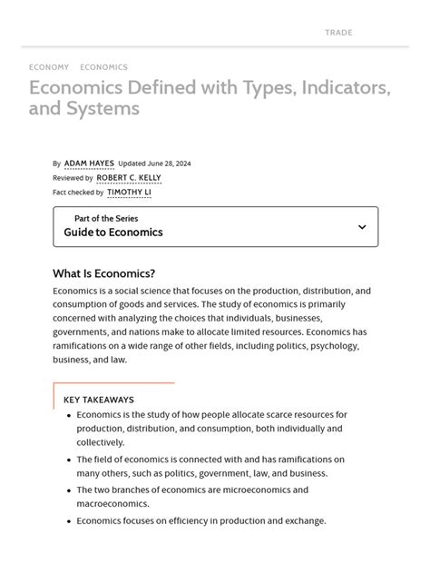 Economics Defined with Types, Indicators, and Systems | PDF | Economics ...