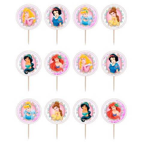 12 Mini Toppers Princesas Disney Festasparty