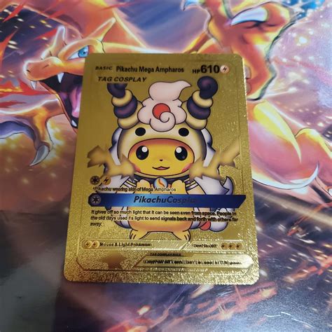 Mavin Pokemon Pikachu Mega Ampharos Tag Cosplay Gold Foil Custom Card