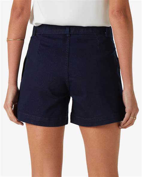 Riachuelo Short Jeans Feminino Clochard Bolso Faca Cinto Denim Escuro