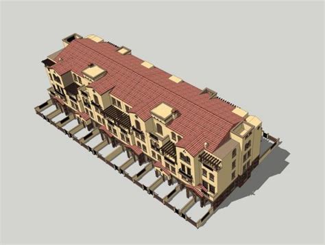 Sketchup别墅模型联排别墅，古典风格，西班牙风格 Bim建筑网