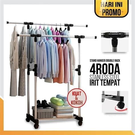 Jual Stand Hanger Rak Serba Guna Dengan Roda Jemuran Baju Lemari