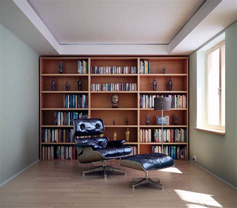 Masculine Home Library With Modern Leather Chair Interior Design Ideas