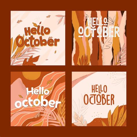 Premium Vector | Hand drawn hello october instagram post