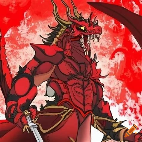 Red dragon warrior with a large sword