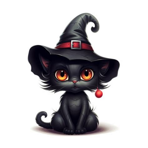 Premium Photo | Cartoon black cat with a witch hat sitting down ...