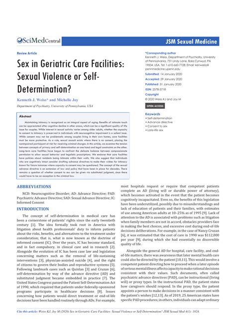 Pdf Sex In Geriatric Care Facilities Sexual Violence Or Self