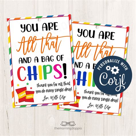 Printable Editable You Are All That And A Bag Of Chips Gift Etsy Canada