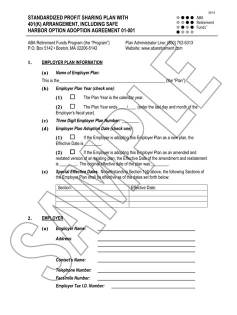 Fillable Online Standardized Adoption Agreement Sample ABA