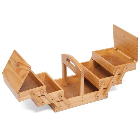 Light Wood Three Tier Cantilever Sewing Box Wooden Sewing Box