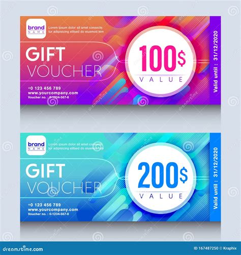 Vibrant Colorful T Voucher Certificate Coupon Design Template Stock