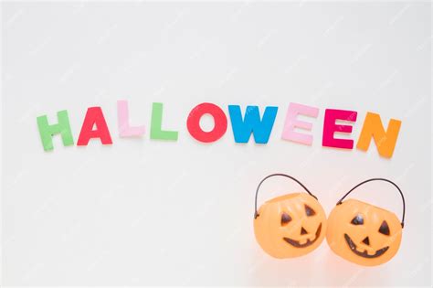 Free Photo Jack O Lantern Baskets Near Halloween Writing